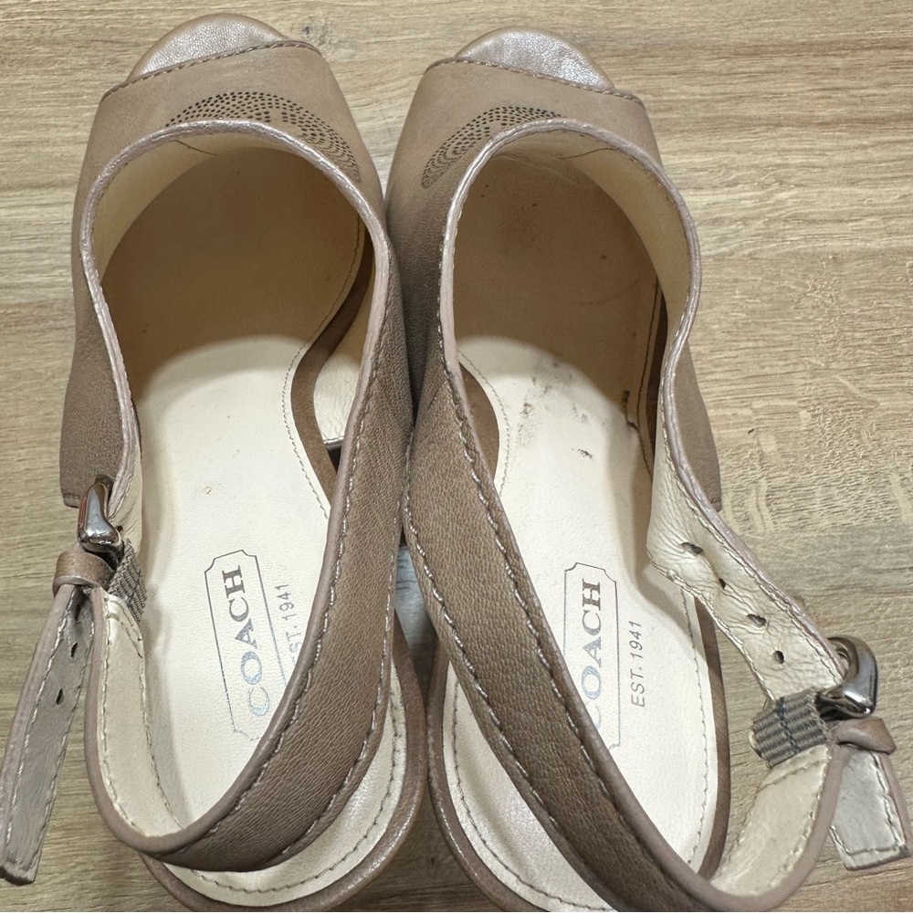 Coach Jade Leather Wedge Open Toe Slingback Sandal - Picture 8 of 13